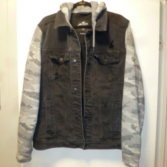 Hollister Men's Black Camo Hooded Denim Jacket - XL - Picture 1 of 12